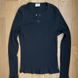Courreges Black Ribbed Long-Sleeve Henley Top